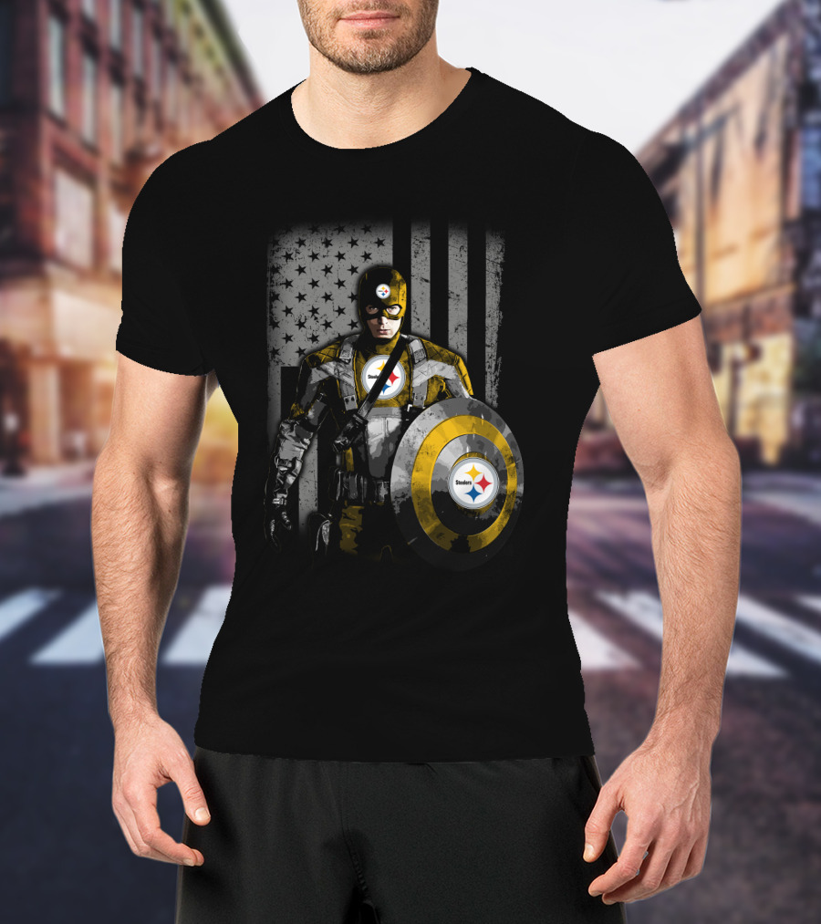 Pittsburgh Steelers Superhero Tribute With Shield And Stars T-Shirt