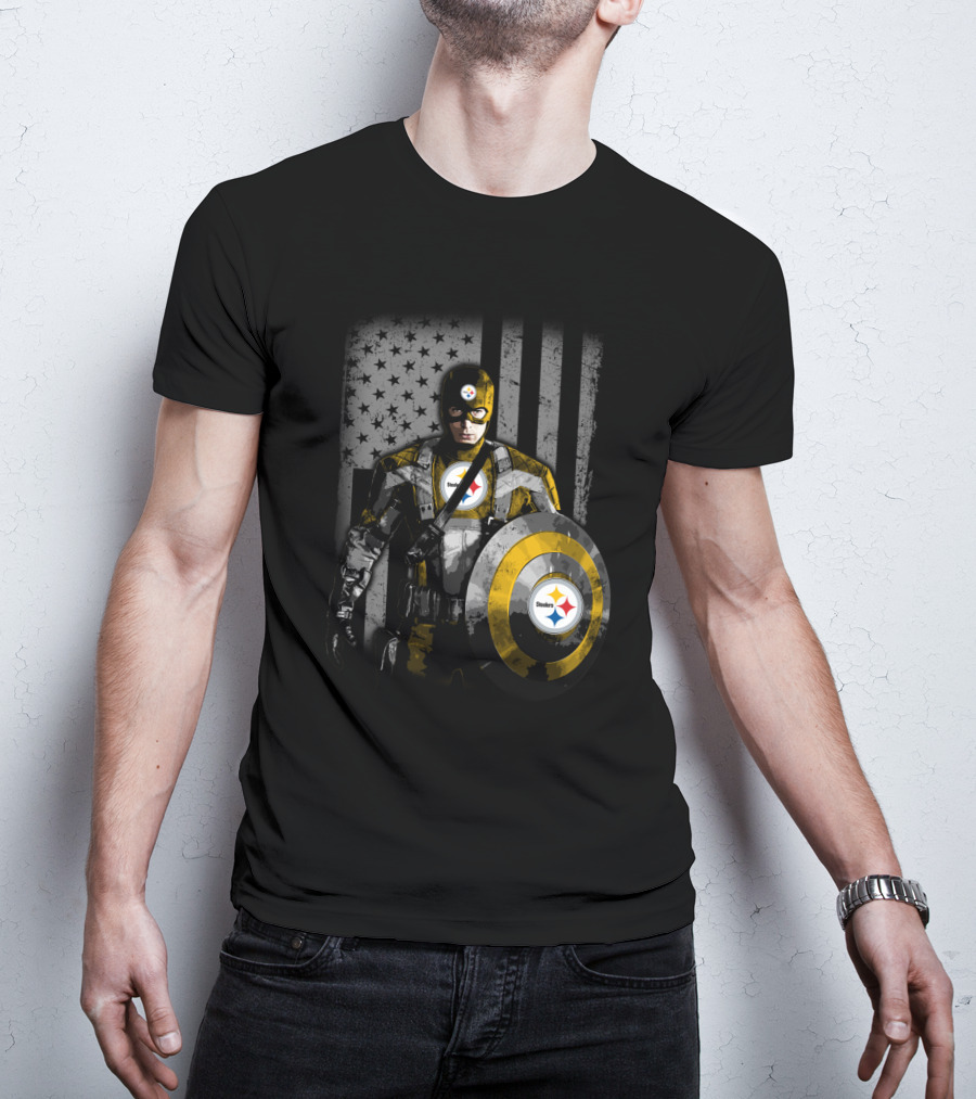 Pittsburgh Steelers Superhero Tribute With Shield And Stars T-Shirt