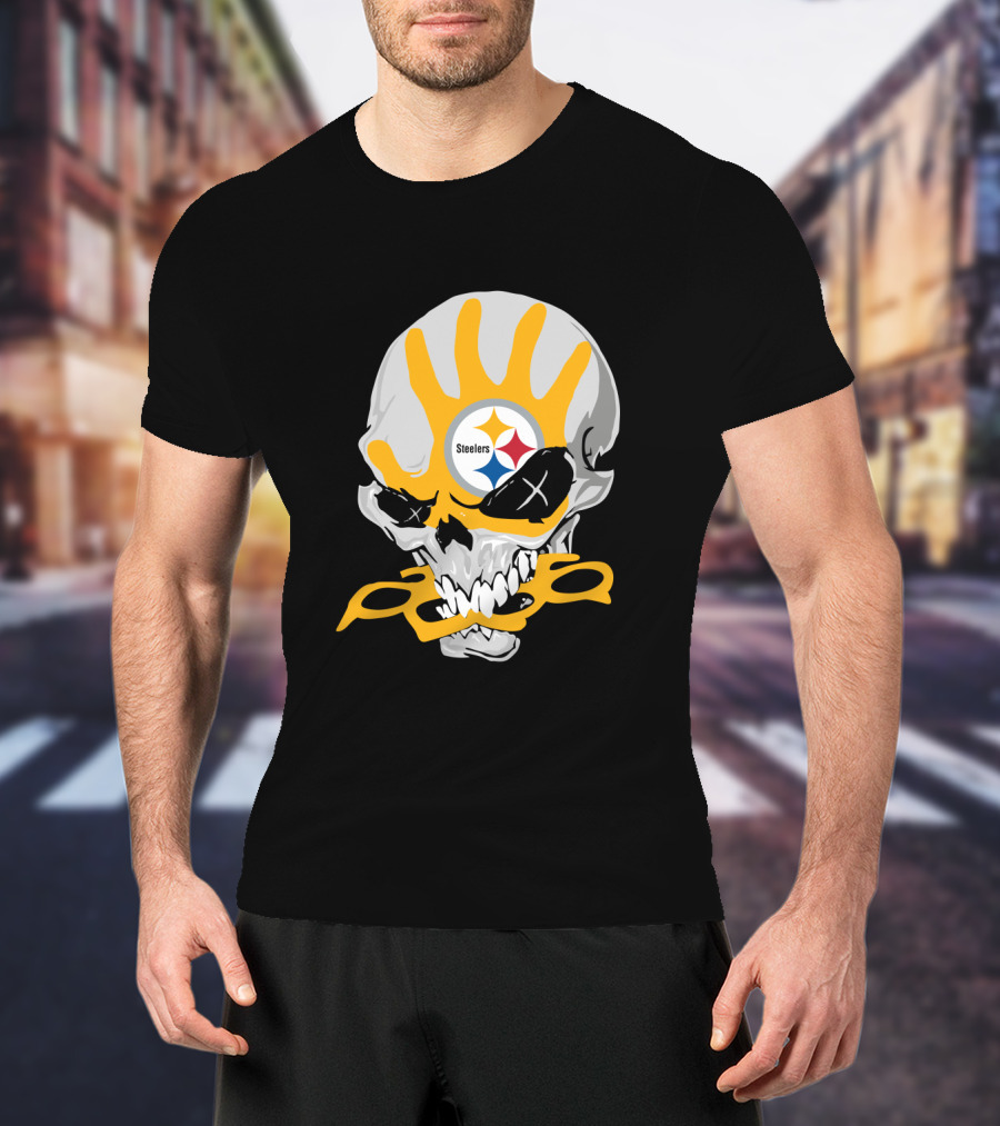 Pittsburgh Steelers Skull With Logo And Brass Knuckles T-Shirt