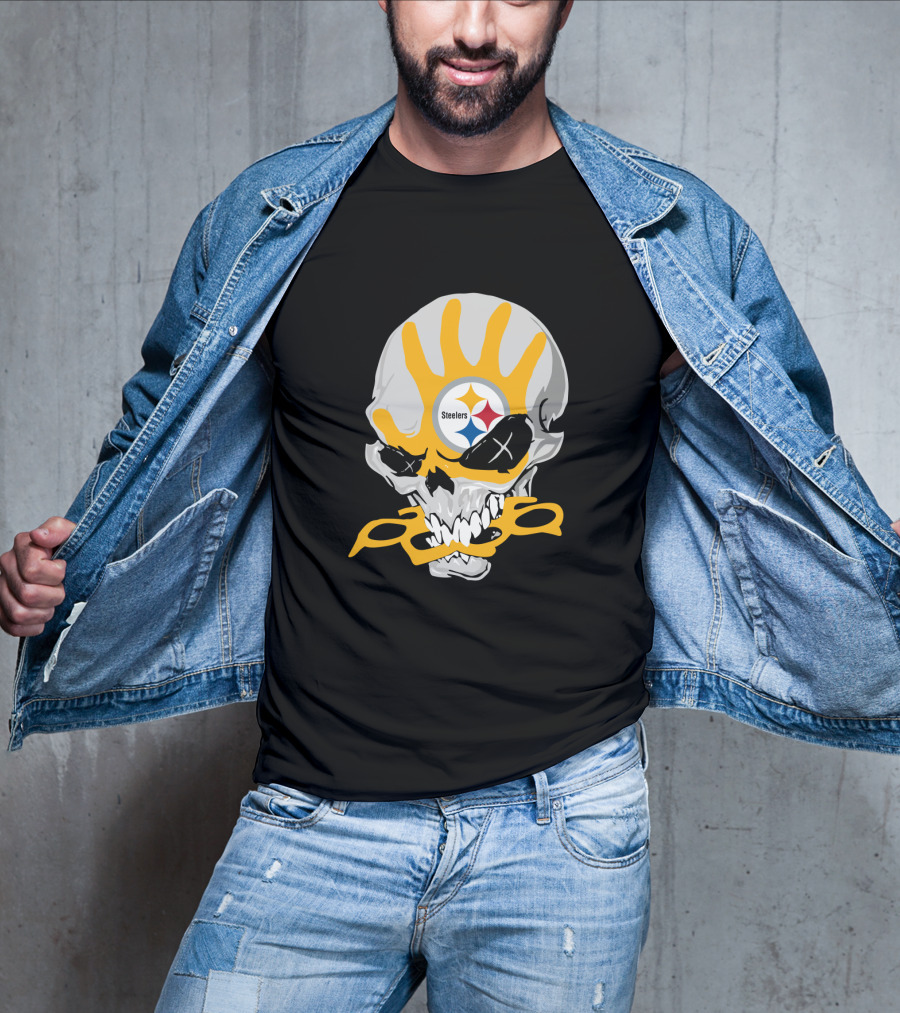 Pittsburgh Steelers Skull With Logo And Brass Knuckles T-Shirt