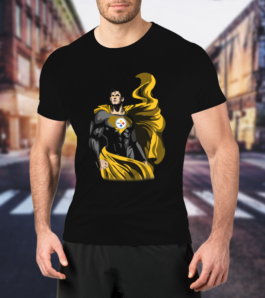 Pittsburgh Steelers Superhero Emblem With Cape T-Shirt