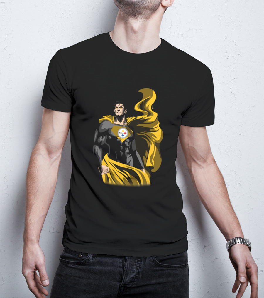 Pittsburgh Steelers Superhero Emblem With Cape T-Shirt