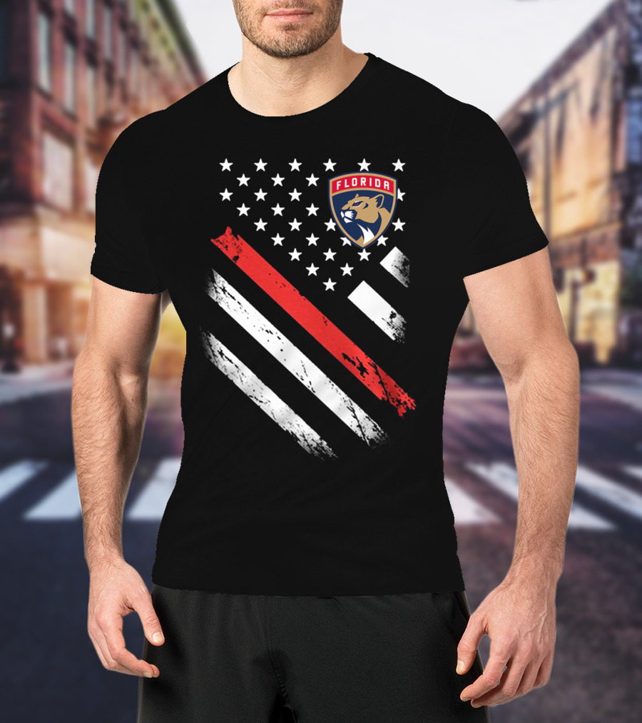 Florida Panthers American Flag Style Red Stripe T-Shirt