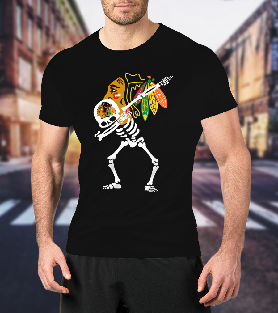 Chicago Blackhawks Skeleton Hockey Stick T-Shirt
