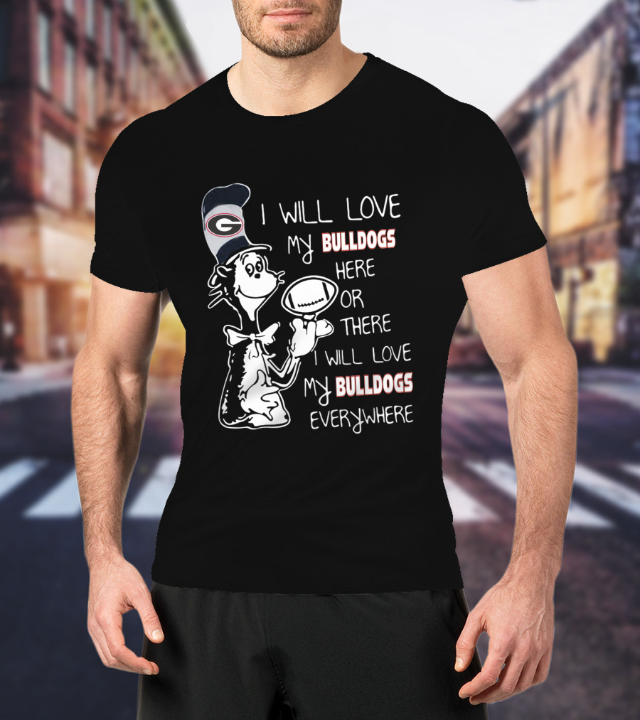 Georgia Bulldogs Football Love Everywhere Bulldog Fan Cartoon T-Shirt