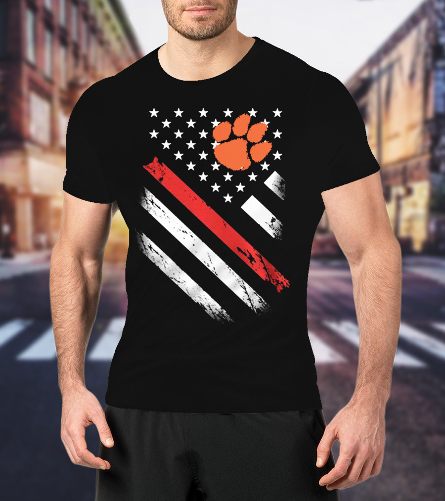 Clemson Tigers Football American Flag Paw Print Stars Stripes T-Shirt