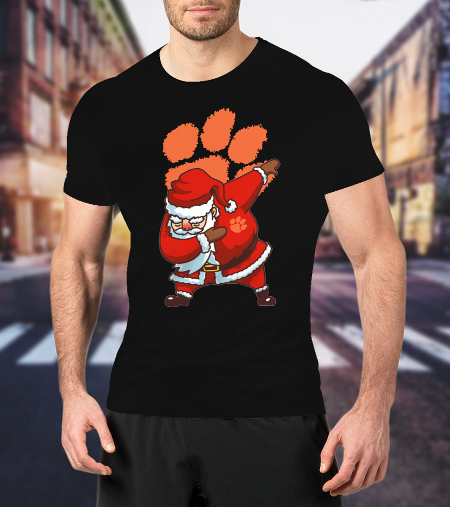 Clemson Tigers Football Dabbing Santa With Paw Print T-Shirt