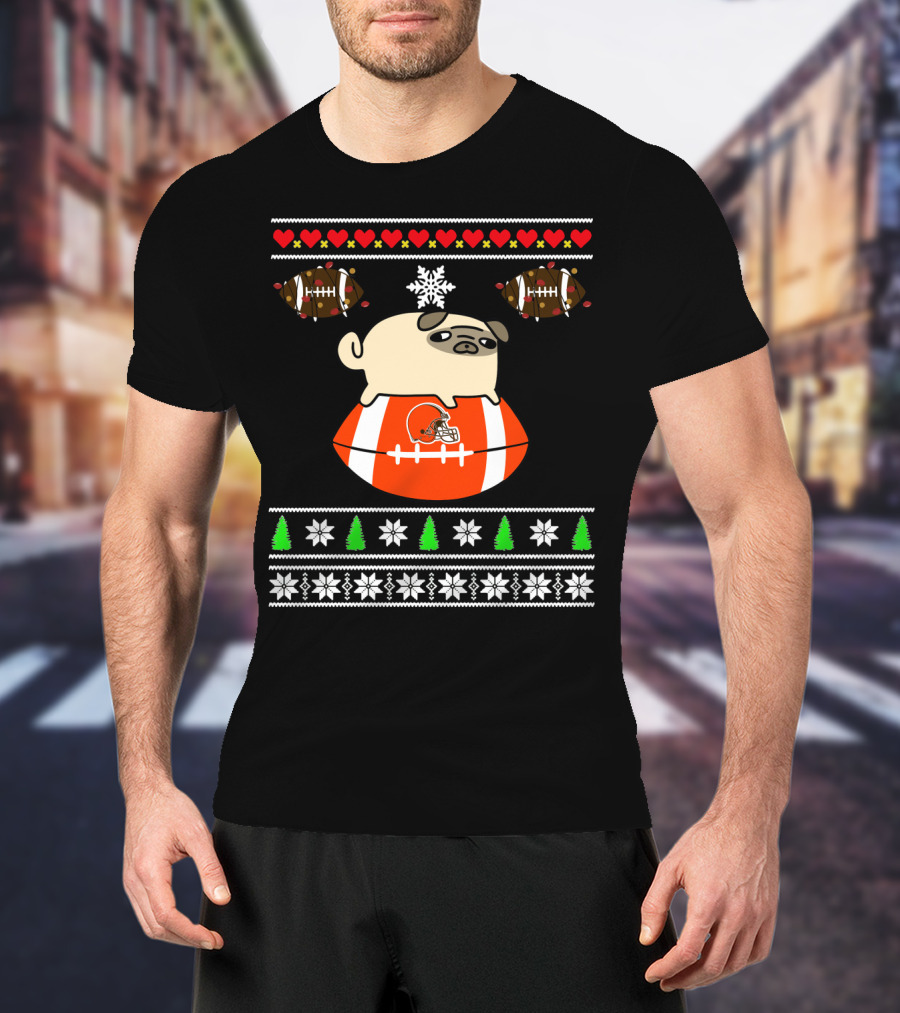 Cleveland Browns Pug Christmas Football T-Shirt