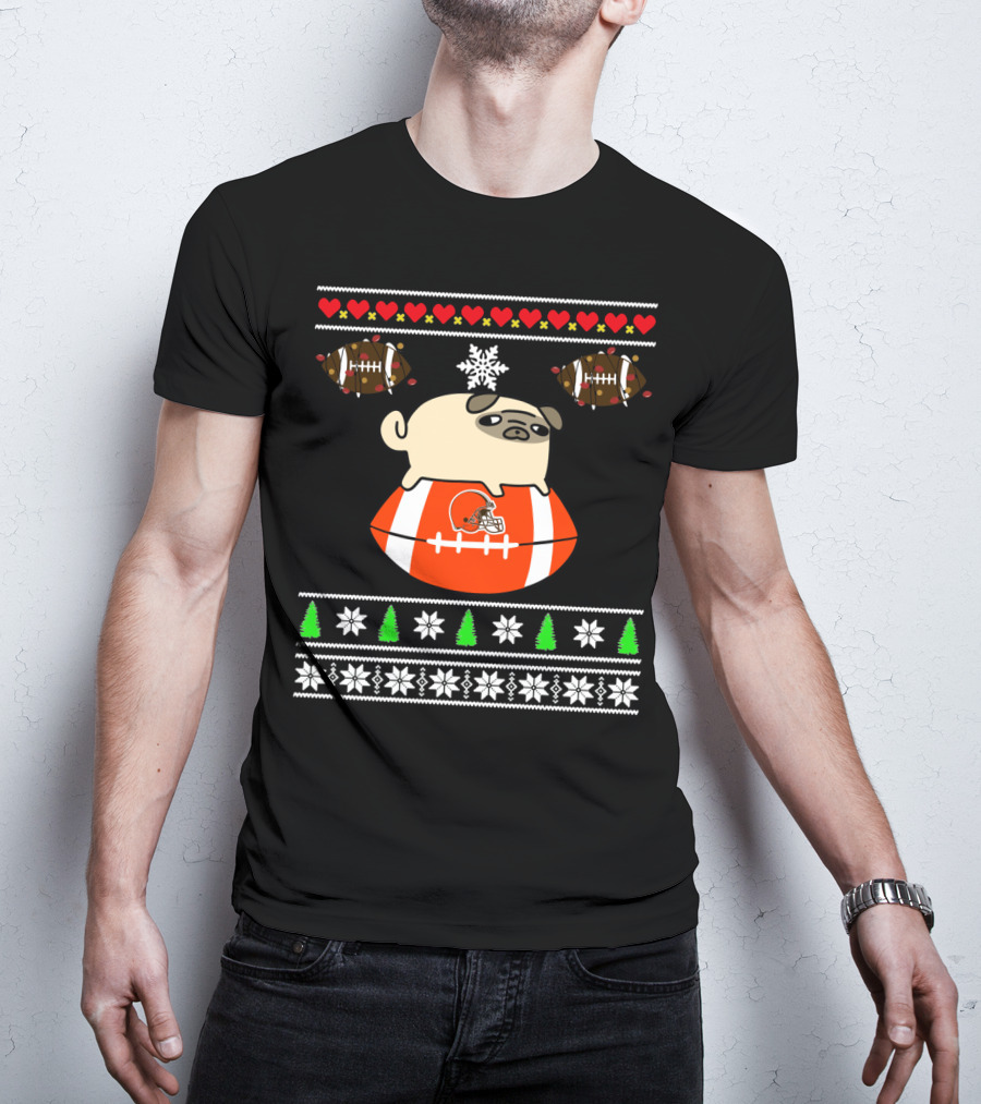 Cleveland Browns Pug Christmas Football T-Shirt