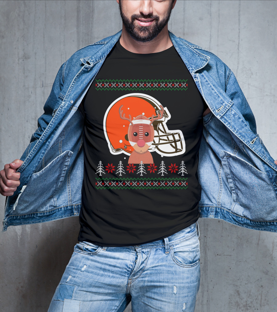 Cleveland Browns Christmas Reindeer Helmet T-Shirt