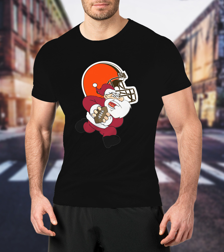 Cleveland Browns Santa Football Helmet T-Shirt