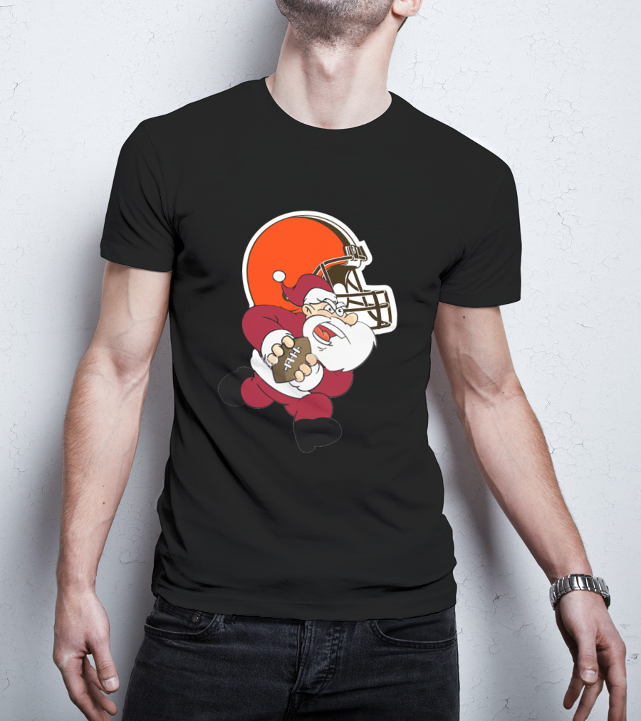 Cleveland Browns Santa Football Helmet T-Shirt