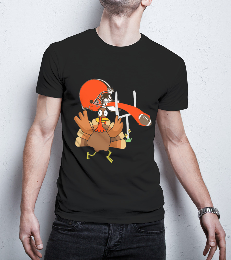 Cleveland Browns Turkey Thanksgiving Football Helmet T-Shirt