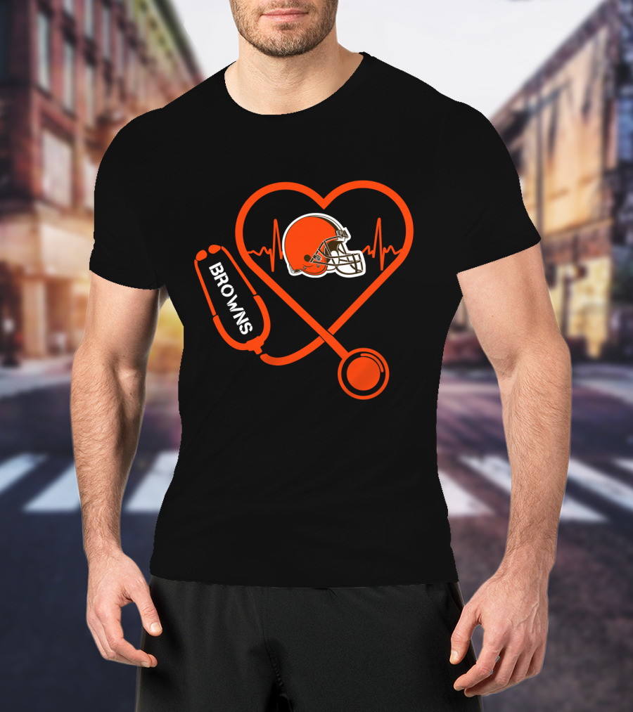 Cleveland Browns Heartbeat Stethoscope Football Helmet Passion T-Shirt