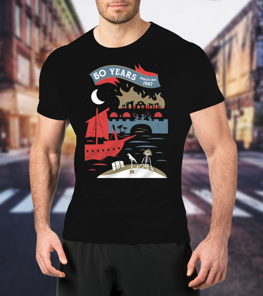 Years March 18Th 1967 Disney Films Adventure At Sea Skeleton Pirate Scene T-Shirt