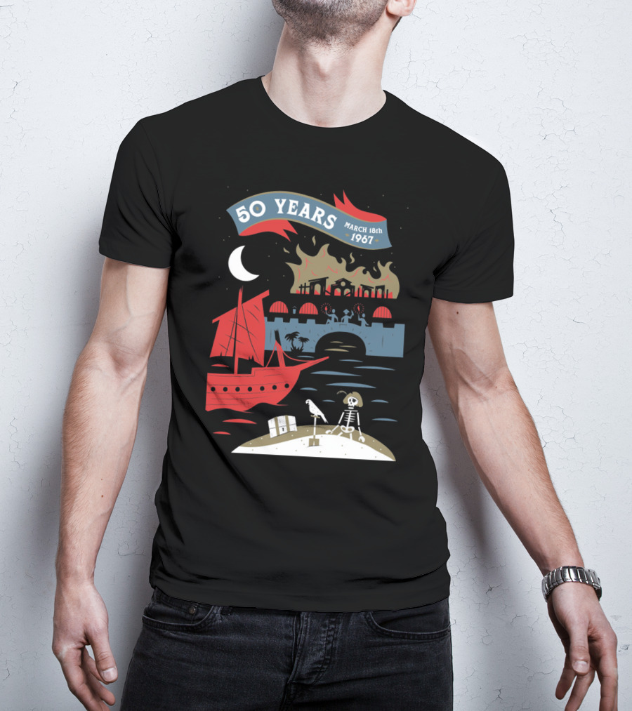 Years March 18Th 1967 Disney Films Adventure At Sea Skeleton Pirate Scene T-Shirt