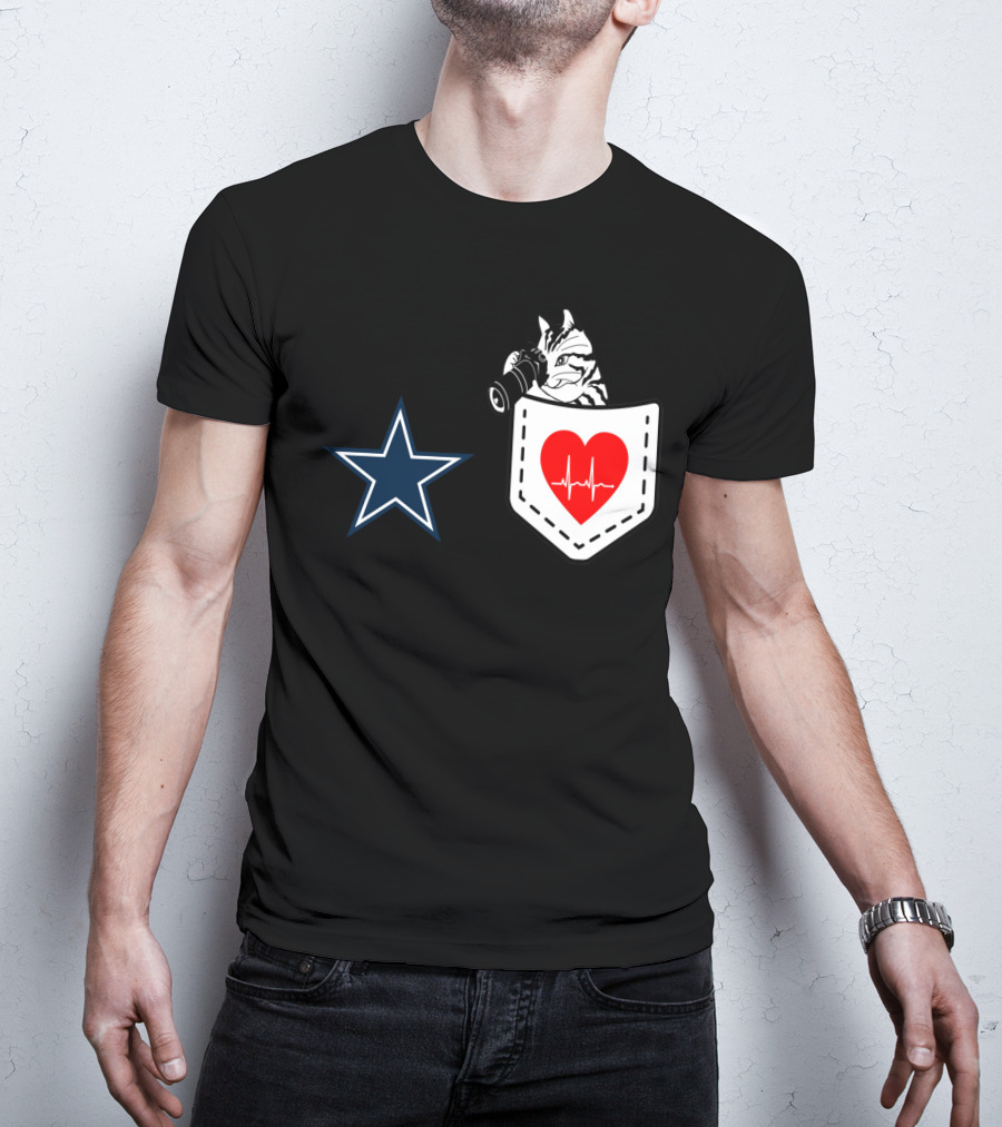 Dallas Cowboys Star Cat In Heartbeat Pocket T-Shirt