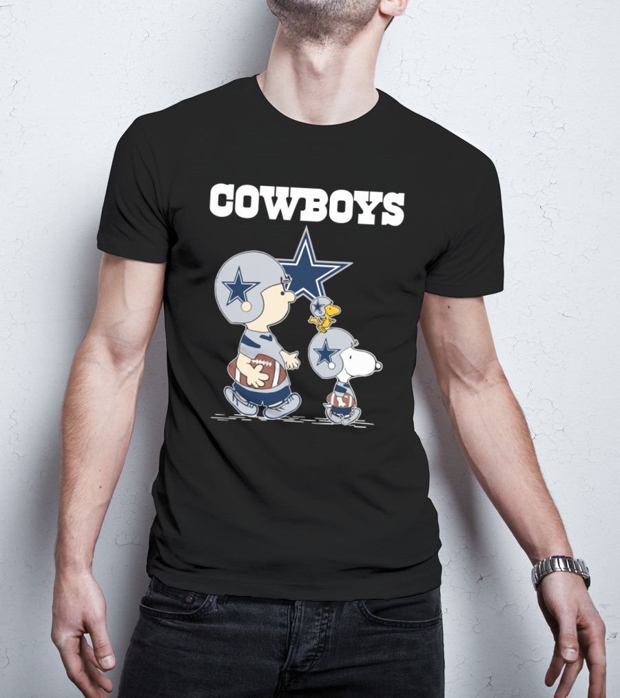 Cowboys Peanuts Characters With Dallas Star Logo Football Helmets T-Shirt