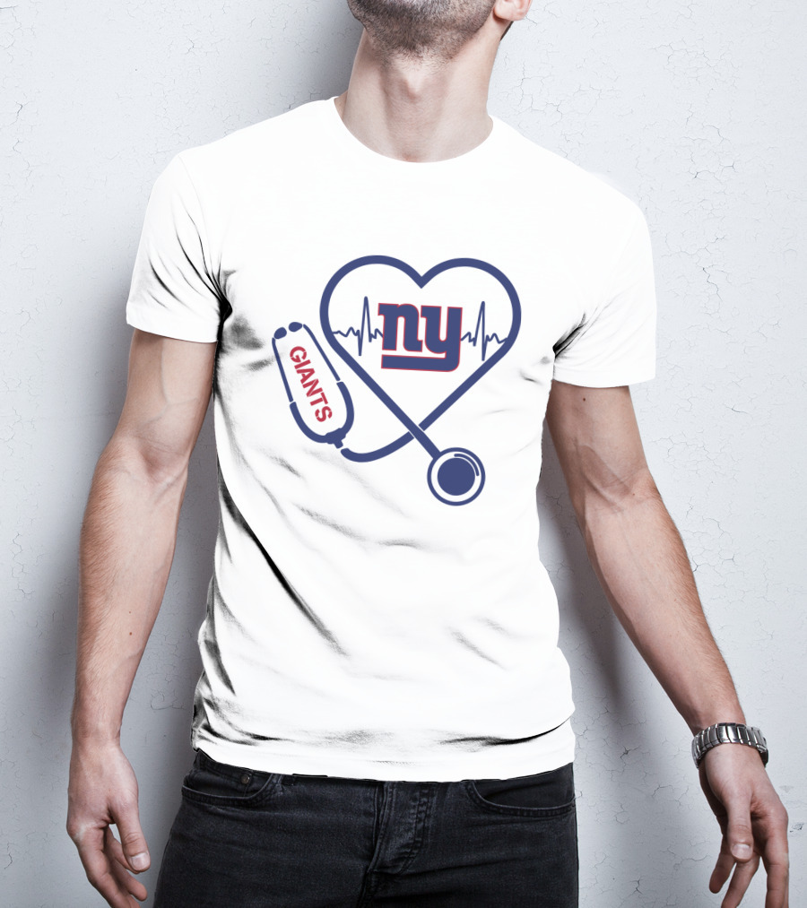 NY Giants Heartbeat Stethoscope Love T-Shirt