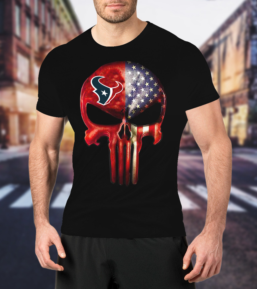 Houston Texans American Flag Skull For True Fan Only T-Shirt