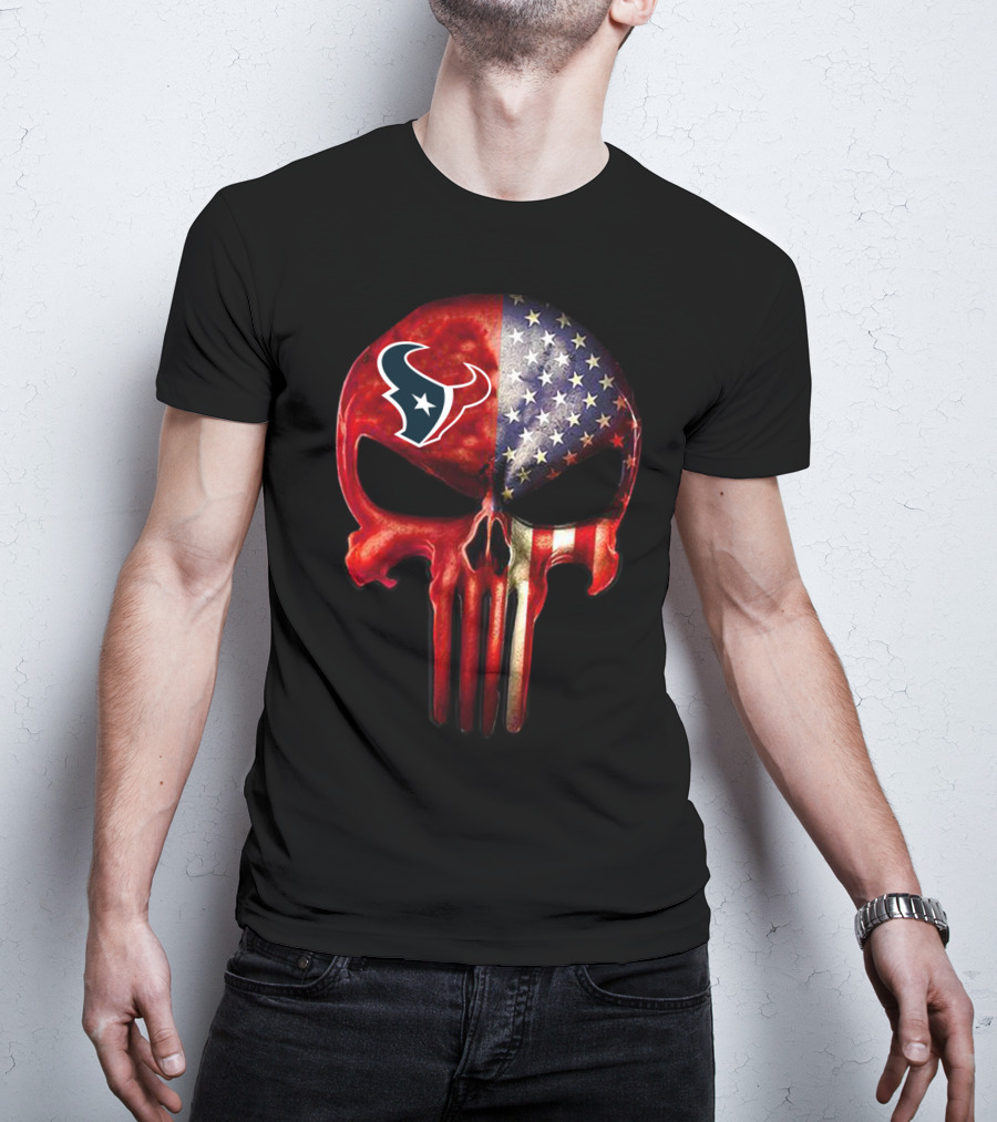 Houston Texans American Flag Skull For True Fan Only T-Shirt