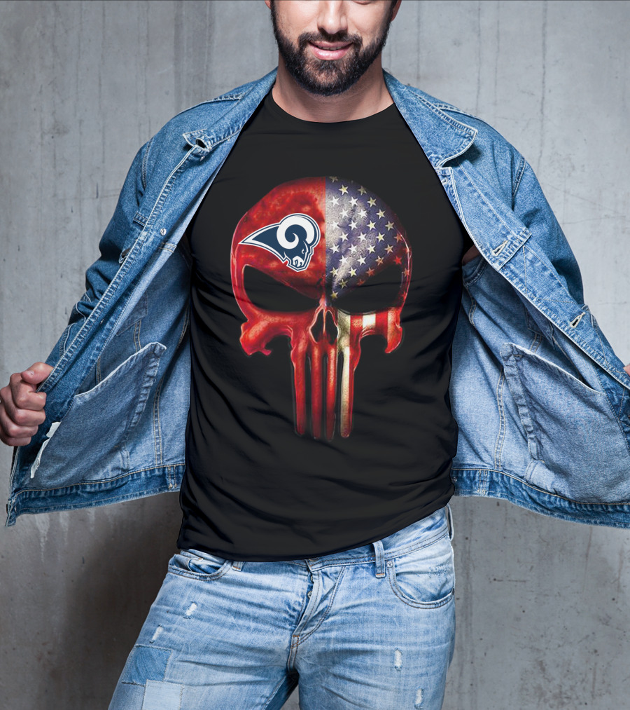 18 Los Angeles Rams American Flag Punisher Skull T-Shirt