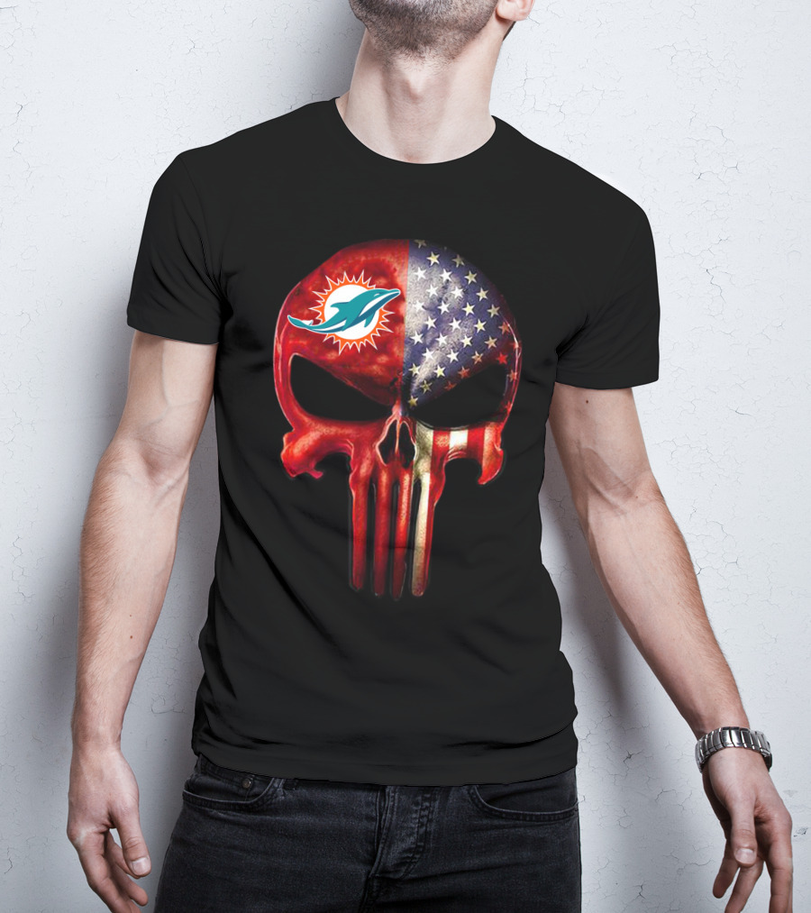 Miami Dolphins Punisher Skull American Flag For True Miami Fan Only T-Shirt