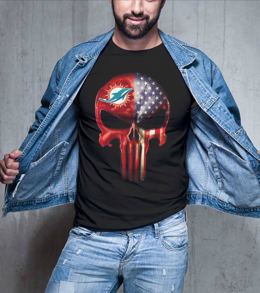 Miami Dolphins Punisher Skull American Flag For True Miami Fan Only T-Shirt
