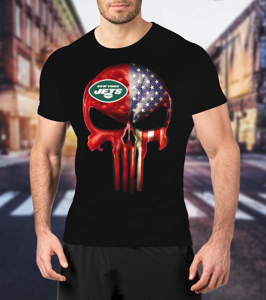 New York Jets American Flag Skull For True New York Fan Only T-Shirt