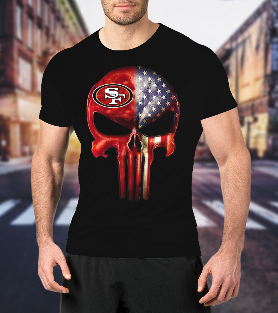 For True San Francisco Fan Only SF American Flag Skull T-Shirt