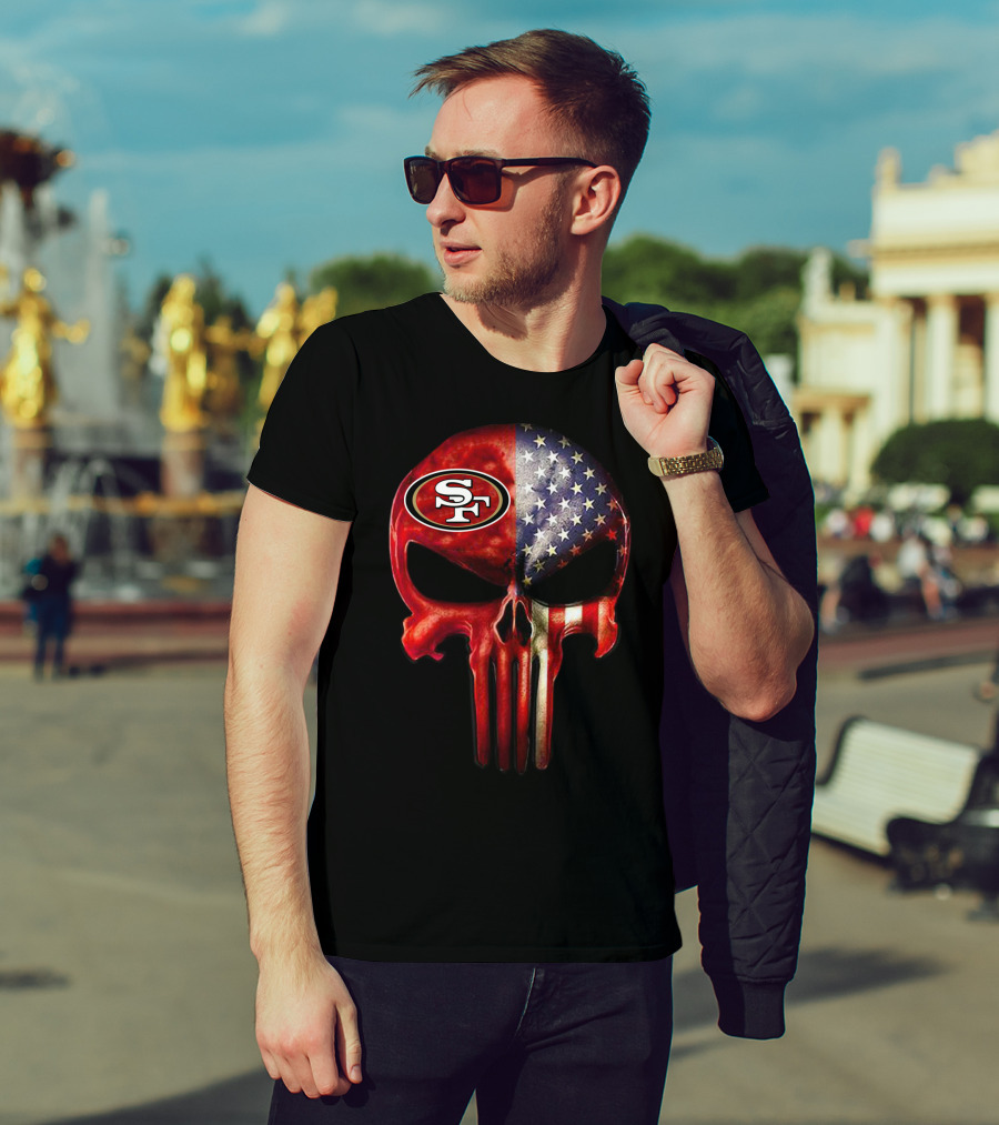 For True San Francisco Fan Only SF American Flag Skull T-Shirt