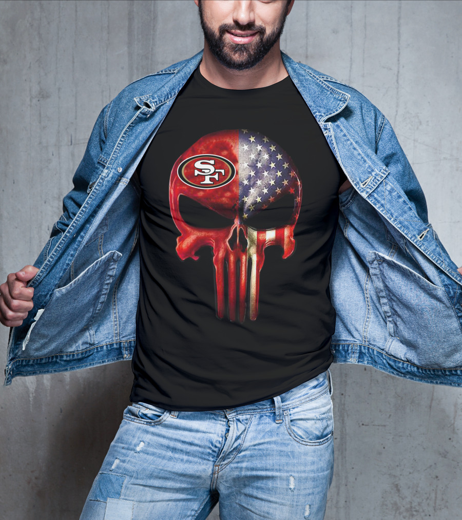 For True San Francisco Fan Only SF American Flag Skull T-Shirt