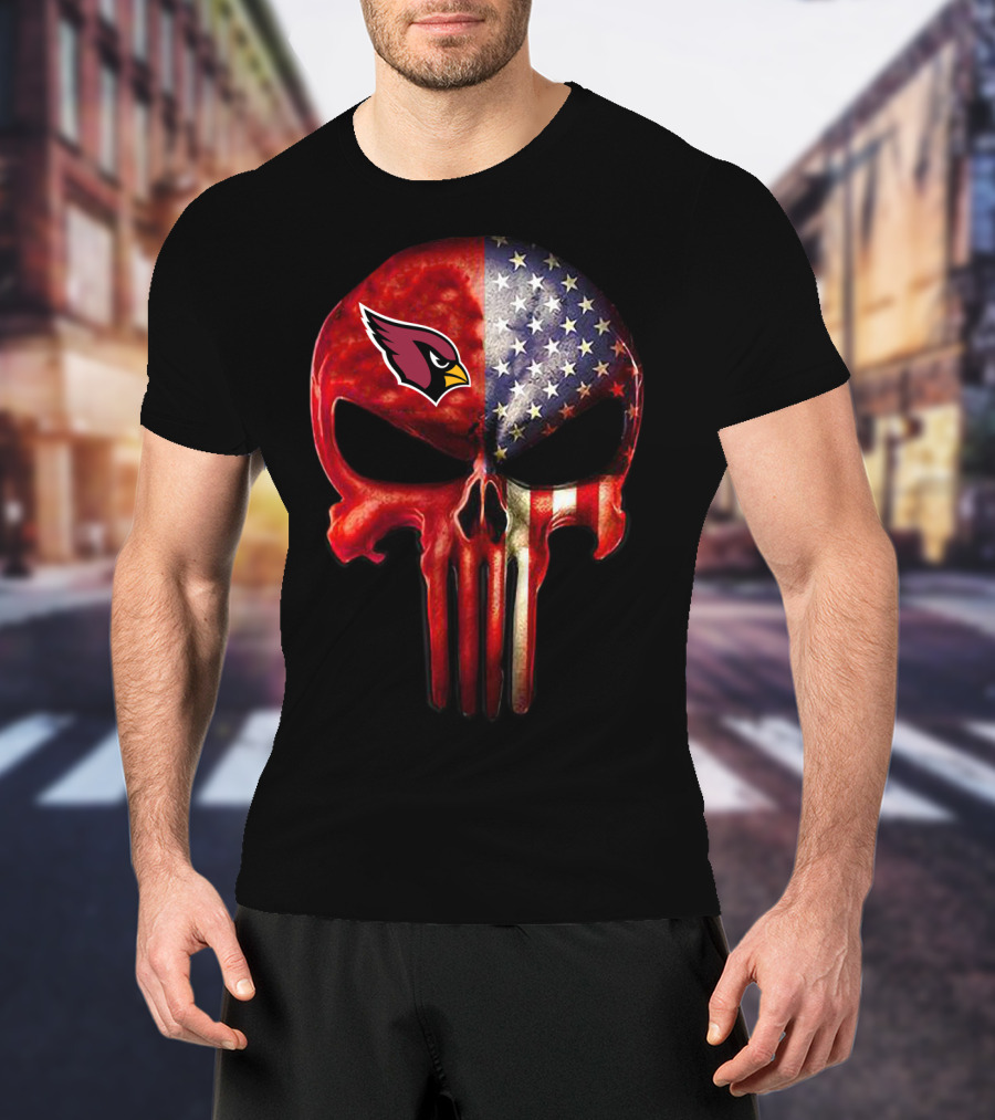 Arizona Cardinals American Flag Skull T-Shirt