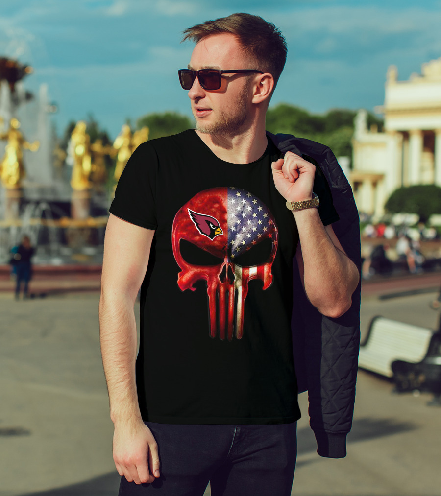 Arizona Cardinals American Flag Skull T-Shirt