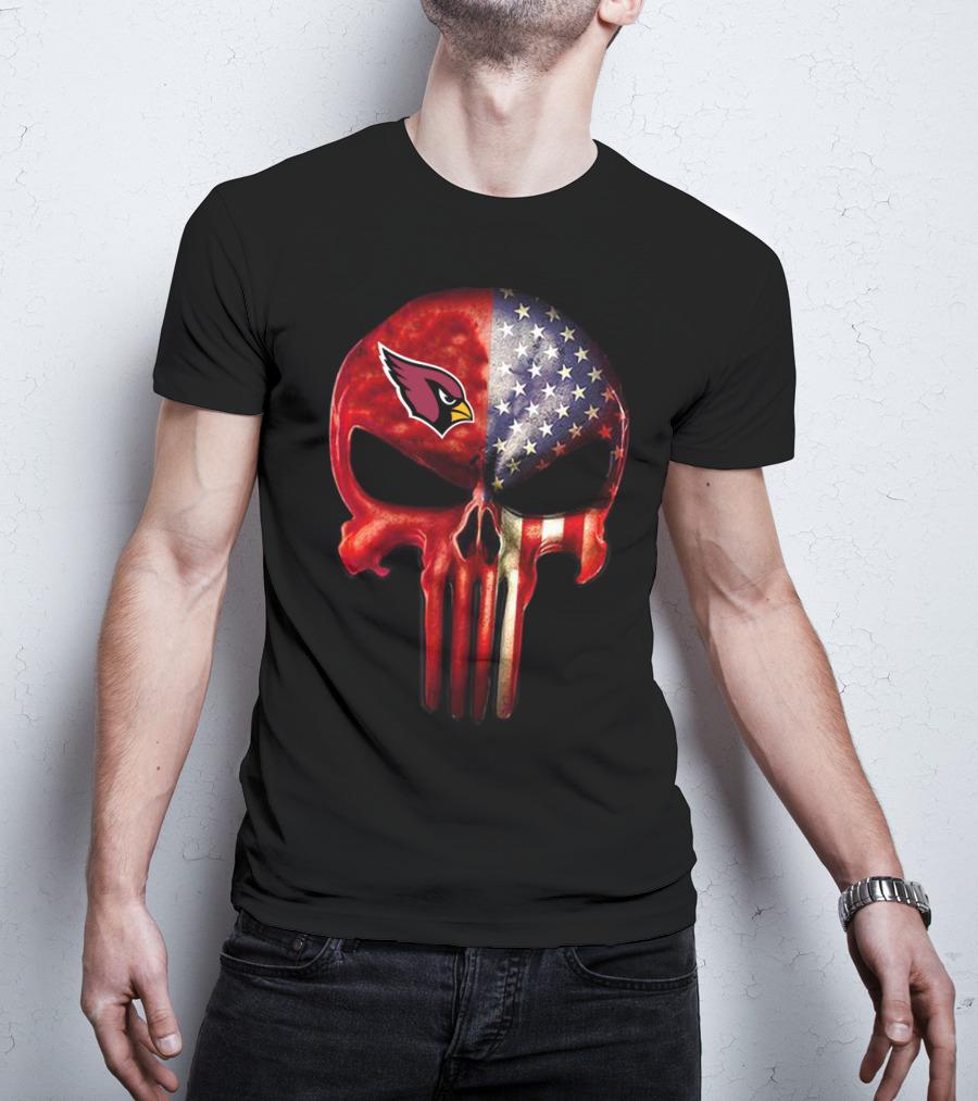 Arizona Cardinals American Flag Skull T-Shirt