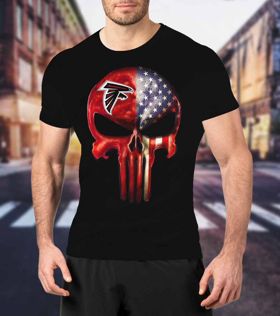 02 Atlanta Falcons American Flag Skull T-Shirt