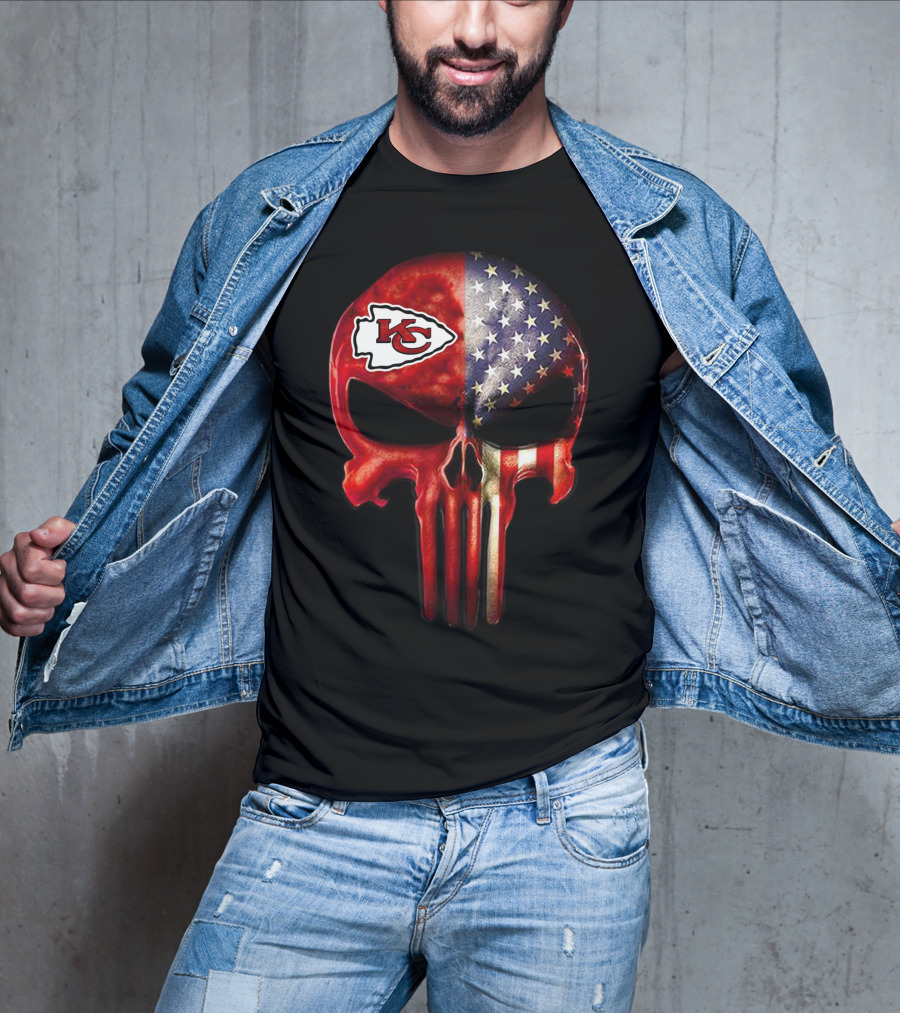 For True Kansas City Chiefs Fan Only American Flag Skull T-Shirt