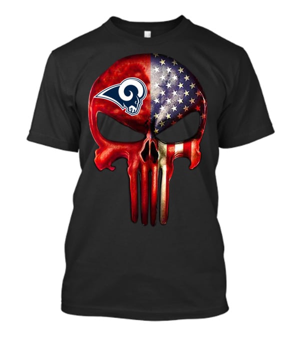 Los Angeles Rams Punisher Skull American Flag T-Shirt