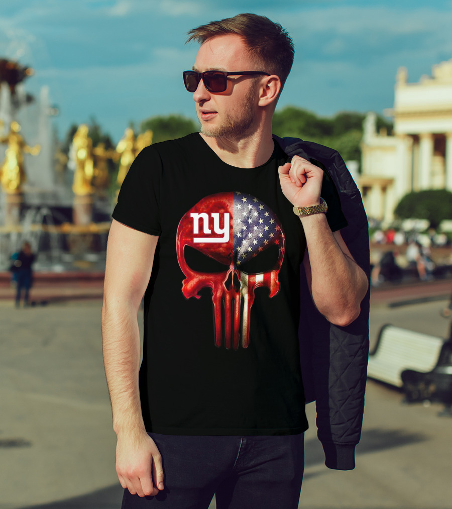 For True New York Fans Only American Flag Skull NY T-Shirt