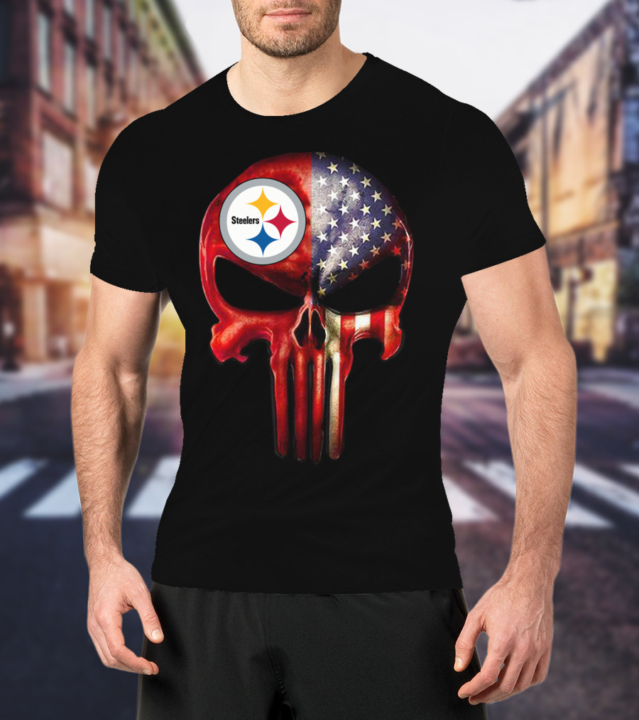 Steelers American Flag Skull For True Pittsburgh Fan Only T-Shirt
