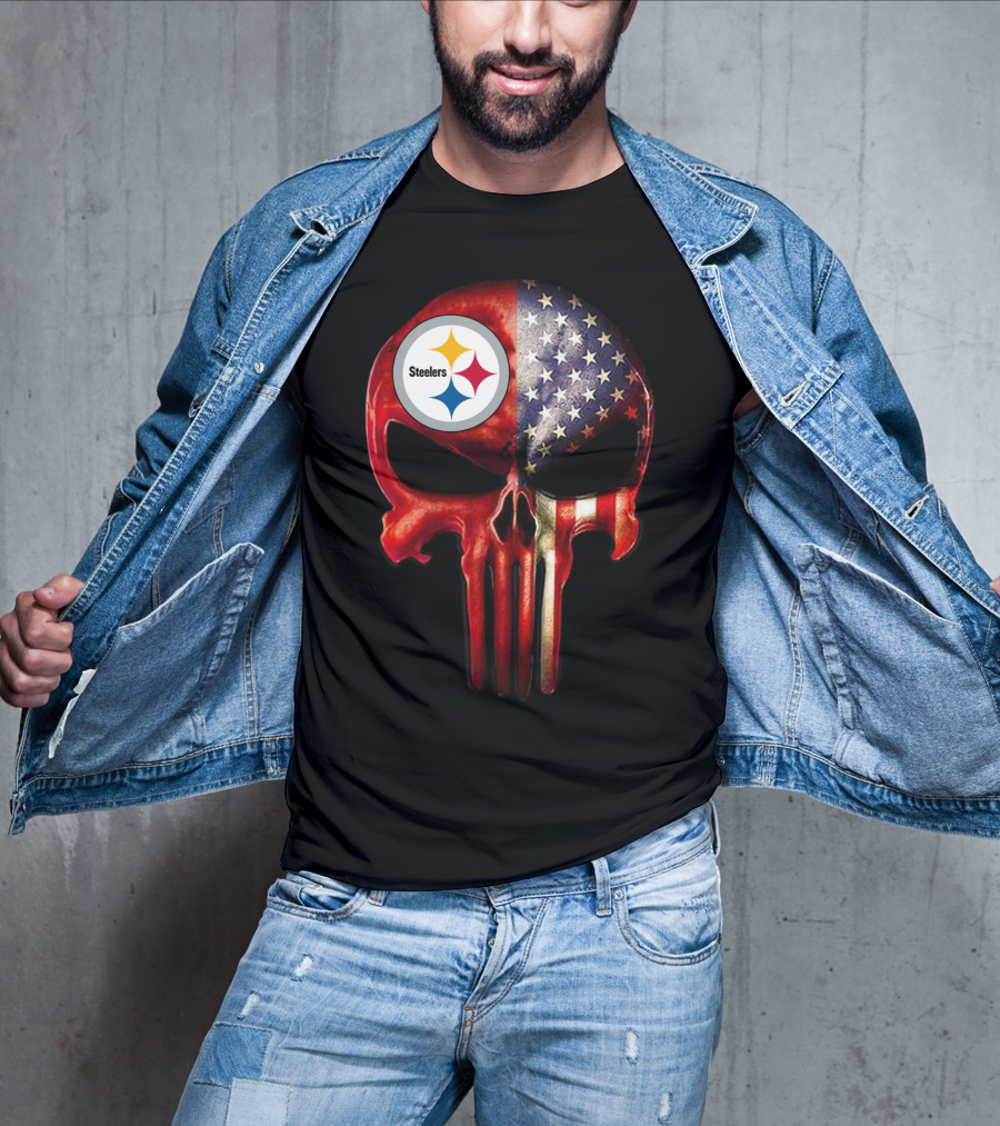Steelers American Flag Skull For True Pittsburgh Fan Only T-Shirt