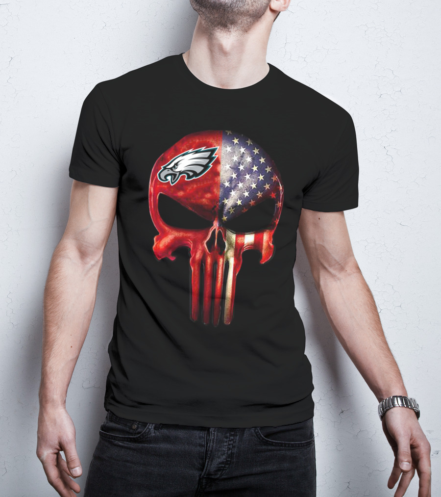 For True PHILADELPHIA Fan Only Eagles Patriotic Skull T-Shirt