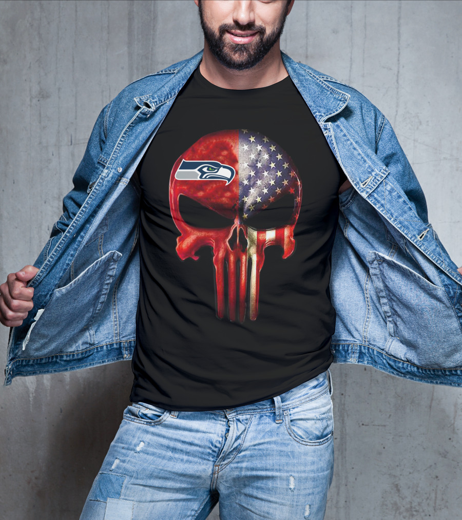 Seattle Seahawks American Flag Punisher Skull For True SEATTLE Fan Only T-Shirt