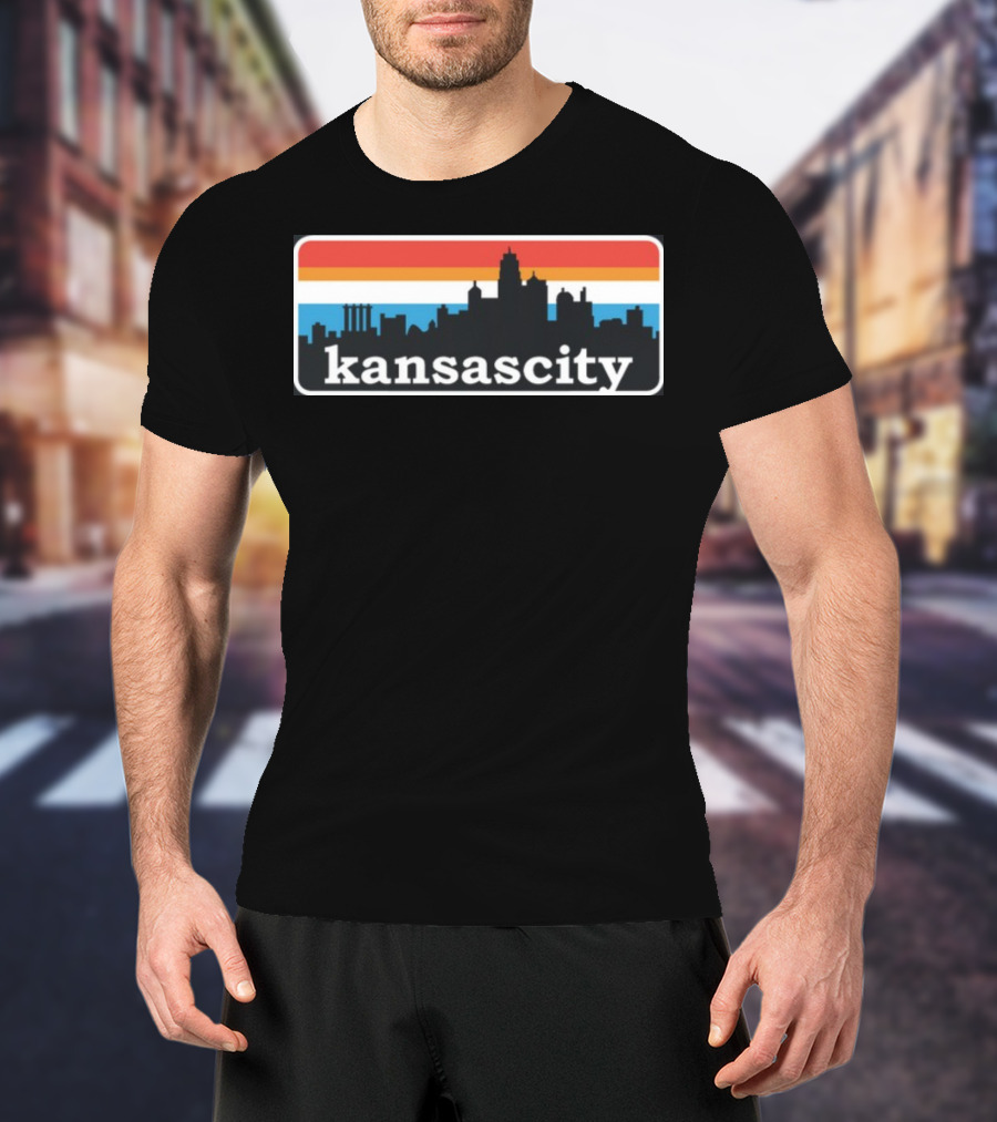 Jason Sudeikis Wearing Kansas City Skyline Retro Stripes T-Shirt