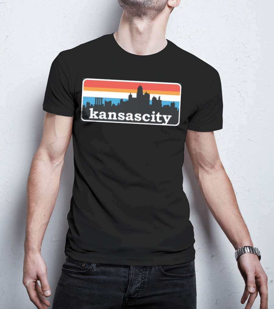 Jason Sudeikis Wearing Kansas City Skyline Retro Stripes T-Shirt