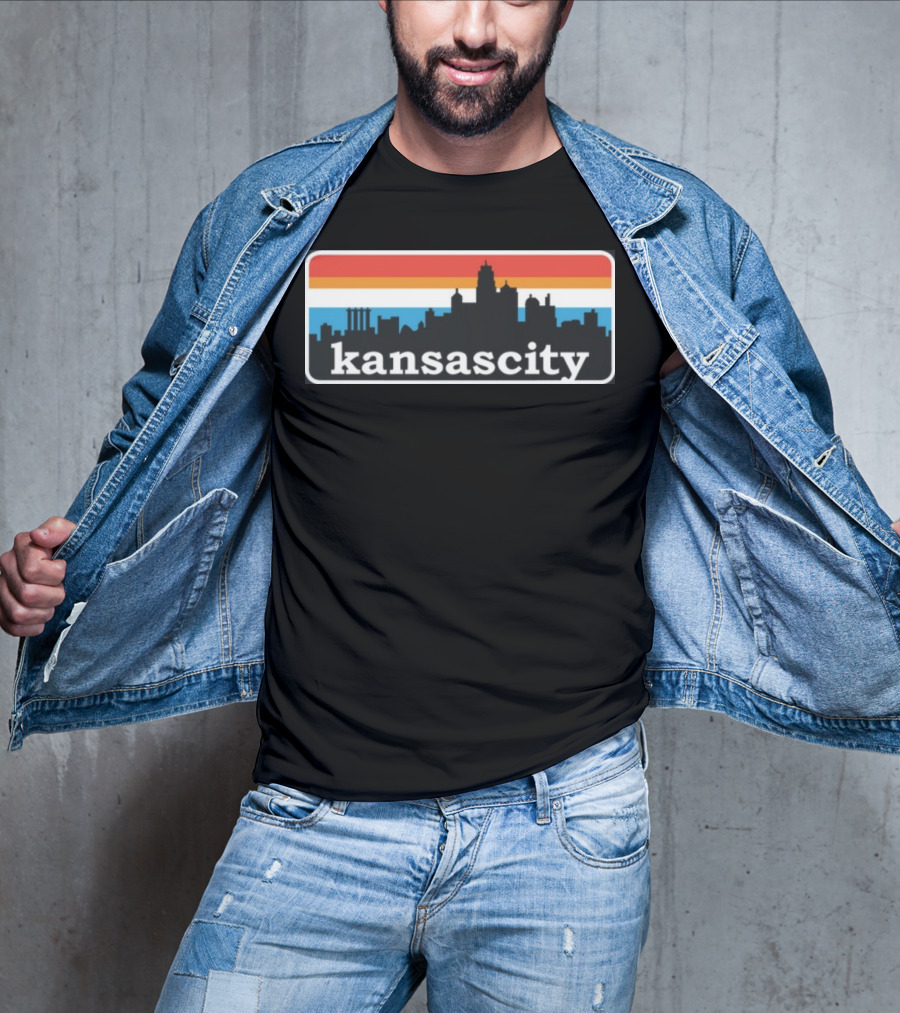 Jason Sudeikis Wearing Kansas City Skyline Retro Stripes T-Shirt