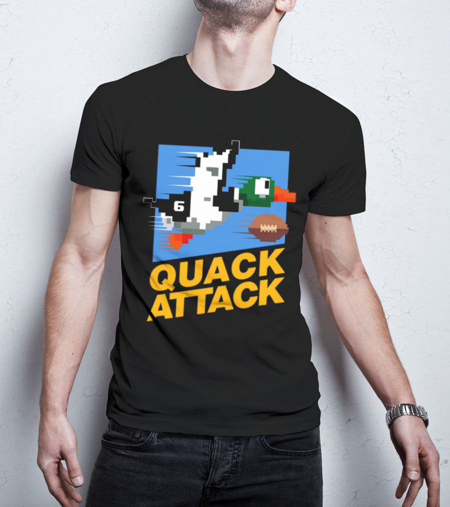 Quack Attack Pixel Duck Football Retro Gaming T-Shirt