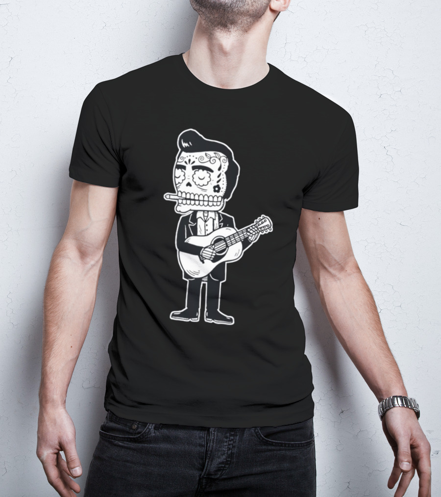 Johnny Cash Calavera Skull Playing Guitar T-Shirt