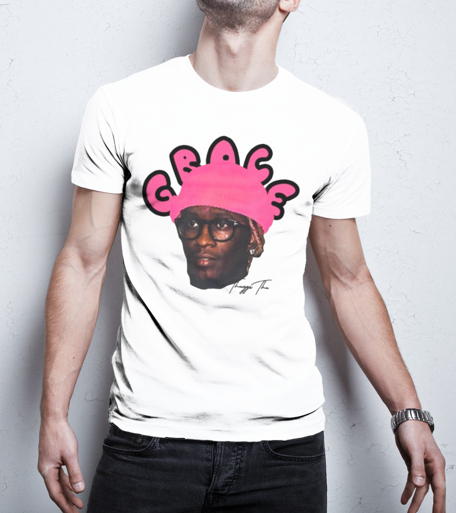 Thuggin Thuggin Grace Pink Beanie Glasses T-Shirt