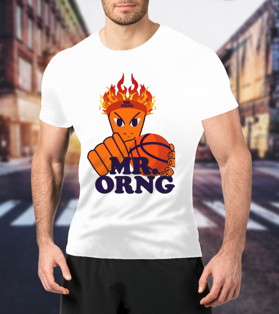 MR ORNG Basketball Flame Fist Character T-Shirt
